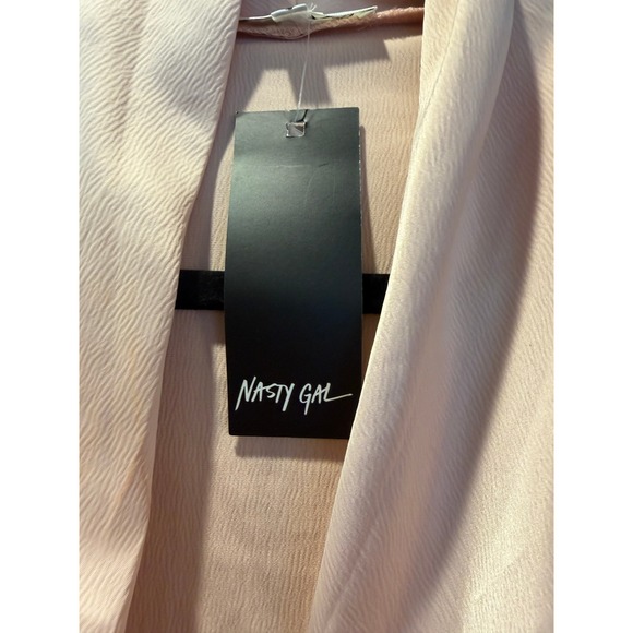 Nasty Gal Blush Pink Satin Drape Plunging Long Sleeve Blouse Shirt Top S - Picture 4 of 9